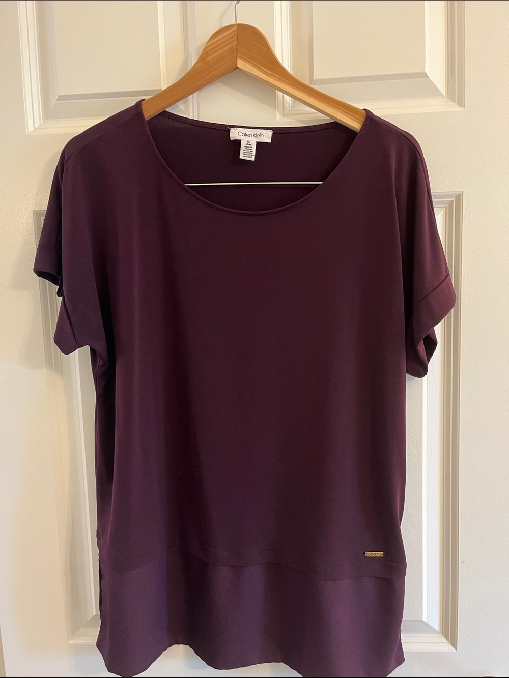 Calvin Klein Women's Short Sleeve Scoop Neck Top - Plum